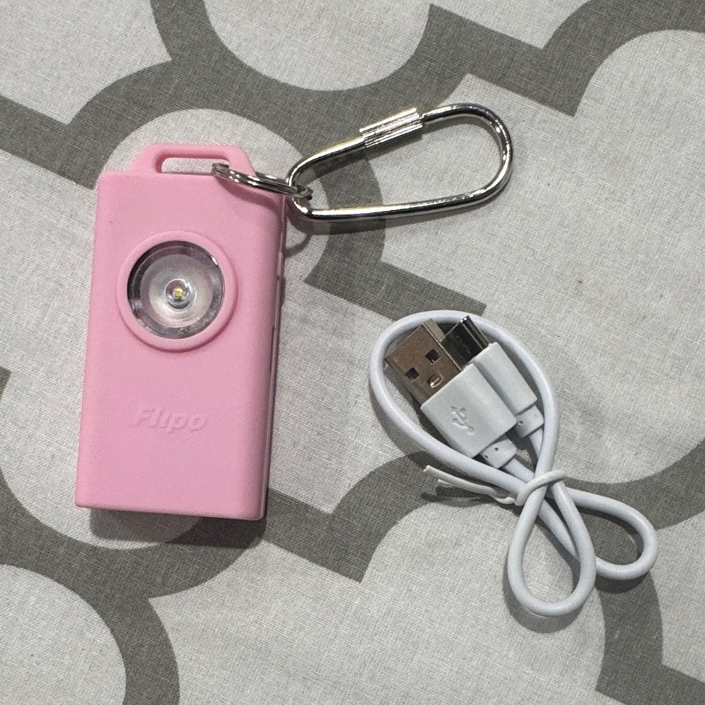 Pink Flipo Keychain LED Flashlight personal safety with USB Cable